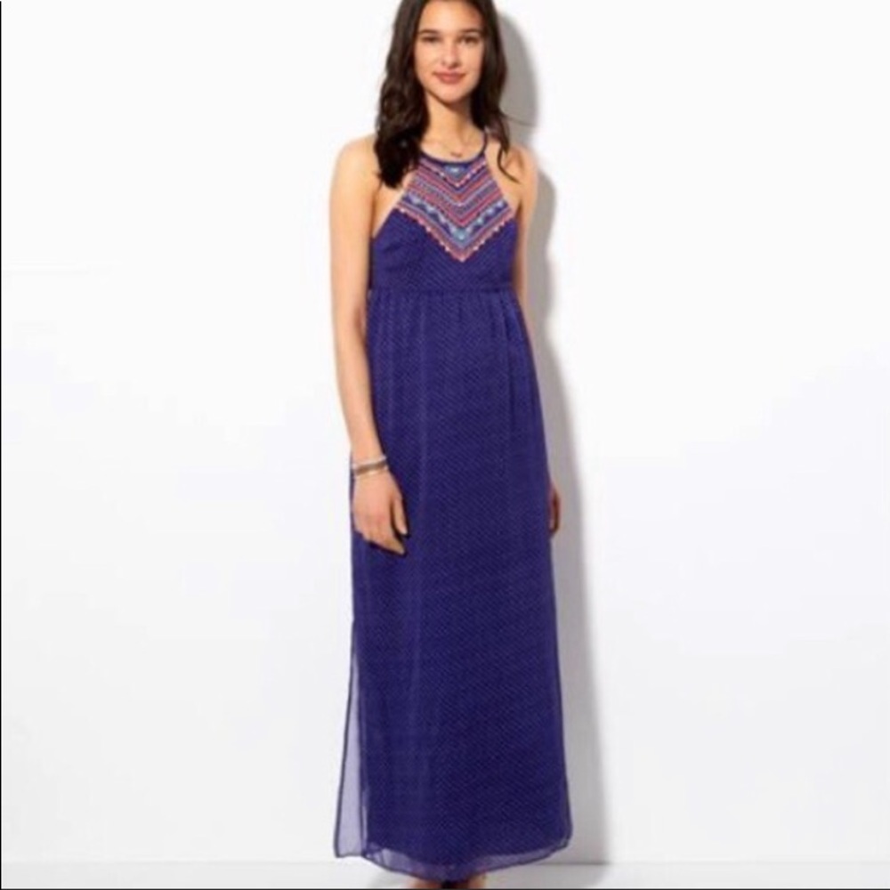 American Eagle Embroidered Maxi Dress with Cutout